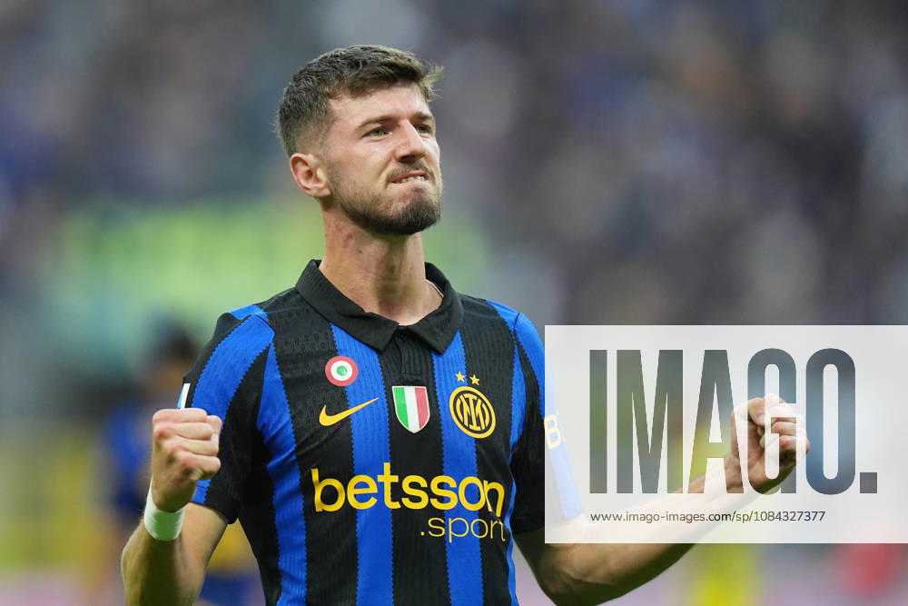 Inter Milans Petar Sucic celebrates after scoring 1-0 during the Serie A soccer match between Inter and Parma at San Siro Stadium in Milan , Italy - October 10 , 2026. - Soccer