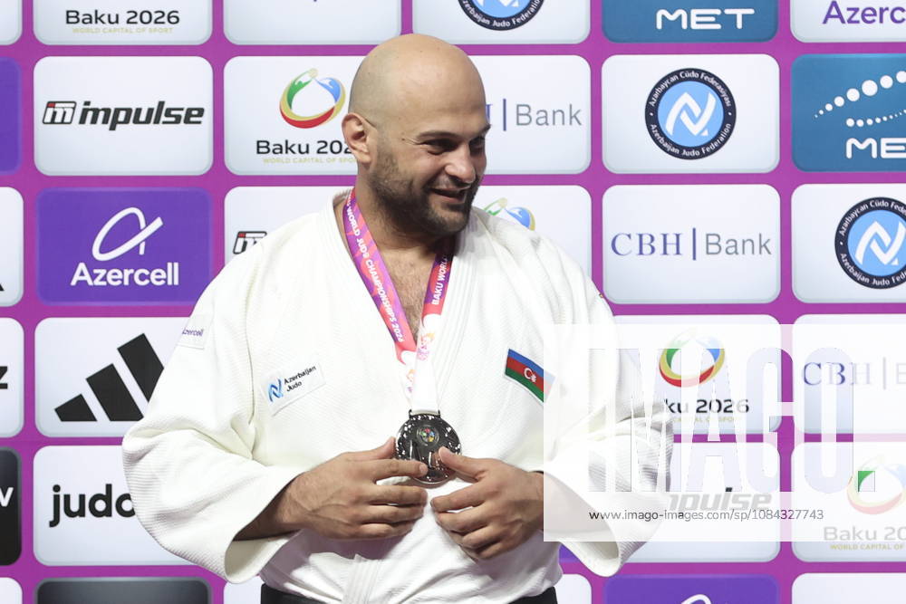 AZERBAIJAN, BAKU - OCTOBER 10, 2026: Azerbaijan s Ushangi Kokauri celebrates his silver medal during a victory ceremony for the men s heavyweight event as the 2026 World Judo Championships takes place at the National Gymnastics Arena. Mikhail Sinitsyn TASS 99052278