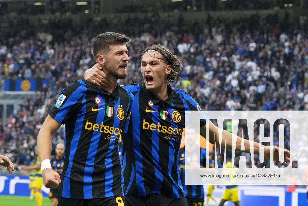 Inter Milans Petar Sucic celebrates after scoring 1-0 during the Serie A soccer match between Inter and Parma at San Siro Stadium in Milan , Italy - October 10 , 2026. - Soccer