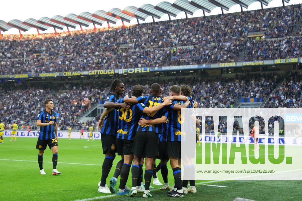 Inter Milans Petar Sucic celebrates after scoring 1-0 during the Serie A soccer match between Inter and Parma at San Siro Stadium in Milan , Italy - October 10 , 2026. - Soccer