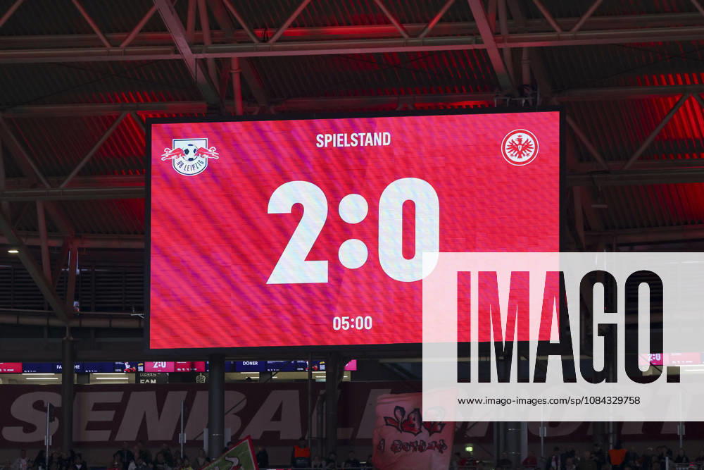 Auf der Anzeigetafel steht nach fuenf Minuten die 2:0 Fuehrung von RB Leipzig gegen Eintracht Frankfurt waehrend des spiels der 1. Bundesliga zwischen RB Leipzig und Eintracht Frankfurt, Red Bull Arena am 10. October 2026 in Leipzig, Deutschland. (Foto von Marco Steinbrenner DeFodi Images) +++ After five minutes, the scoreboard shows RB Leipzig leading 2 0 against Eintracht Frankfurt during the Bundesliga match between RB Leipzig and Eintracht Frankfurt at Red Bull Arena on October 10, 2026 in Leipzig, Germany. (Photo by Marco Steinbrenner DeFodi Images) DFB DFL REGULATIONS PROHIBIT ANY USE OF PHOTOGRAPHS AS IMAGE SEQUENCES AND OR QUASI-VIDEO. (Photo by Marco Steinbrenner DeFodi Images) -