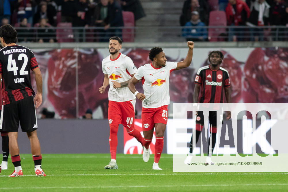 1. Fußball Bundesliga: RB Leipzig - Eintracht Frankfurt; 10.10.2026 Christopher Nkunku (28, RB Leipzig) jubelt über sein Tor zum 2:0. LEIPZIG, DEUTSCHLAND - OCTOBER 10: Bundesliga-Spiel RB Leipzig - Eintracht Frankfurt in der Red Bull Arena am 5. Spieltag der 1. Bundesliga am October 10, 2026 in Leipzig, Deutschland. DFL REGULATIONS PROHIBIT ANY USE OF PHOTOGRAPHS AS IMAGE SEQUENCES AND OR QUASI-VIDEO.