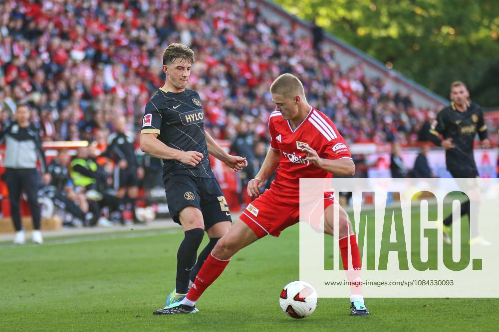 Berlin, Deutschland, 10.10.2026: Stadion Alte Försterei: 5. Spieltag, Saison 2026 27, 1. Fußball-Bundesliga: Union Berlin - SV Elversberg: Lukas Petkov (25, SV Elversberg) und Tom Rothe (15, Union Berlin)