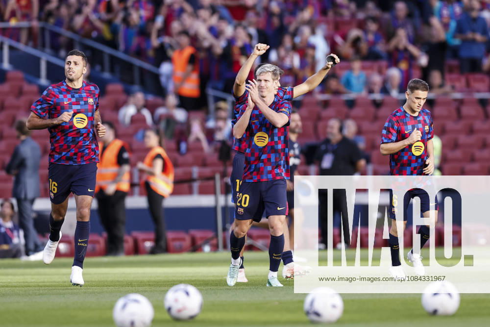 Rodri, Dani Olmo and Gavi of FC Barcelona, Barca warm up during the Spanish league, LaLiga EA Sports, football match played between FC Barcelona and Getafe CF at Spotify Camp Nou stadium on October 10, 2026 in Barcelona, Spain. FC Barcelona V Getafe CF - LaLiga EA Sports - ZUMAa181 20261010_zaa_a181_068