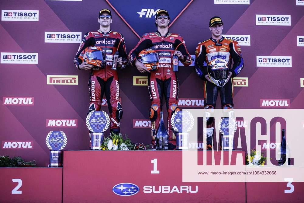 The Podium of the Race 1 of the FIM Superbike World Championship, WM, Weltmeisterschaft at Circuito Estoril on October 10, 2026 in Cascais, Portugal. Motorsports 2026: WorldSBK - Tissot Estoril Round - ZUMAr200 20261010_zsp_r200_070