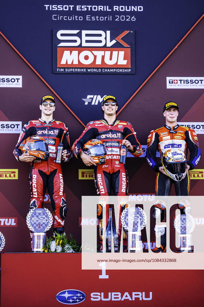 The Podium of the Race 1 of the FIM Superbike World Championship, WM, Weltmeisterschaft at Circuito Estoril on October 10, 2026 in Cascais, Portugal. Motorsports 2026: WorldSBK - Tissot Estoril Round - ZUMAr200 20261010_zsp_r200_071