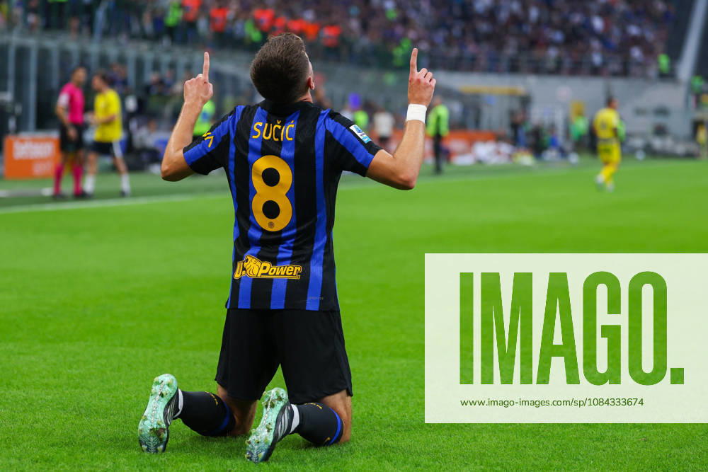 SOCCER - Serie A - Inter - FC Internazionale vs. Parma Calcio Photo by IPA ABACAPRESS.COM89510635 - Petar Sucic of FC Internazionale celebrates after scoring a goal during the Serie A Enilive 2026 27 soccer match between FC Internazionale and Parma Calcio 1913. Milan Italy