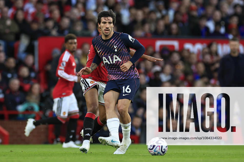 Manchester United, ManU v Tottenham Hotspur, Premier League Sandro Tonali (16) of Tottenham Hotspur passes the ball during the Premier League match between Manchester United and Tottenham Hotspur at Old Trafford, Manchester, UK on 10 October 2026. Manchester Old Trafford Greater Manchester UK Editorial use only DataCo restrictions apply See www.football-dataco.com ,