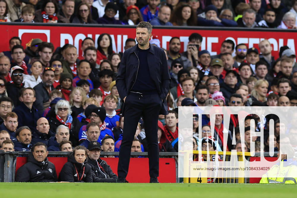 Manchester United, ManU v Tottenham Hotspur, Premier League Michael Carrick the Manchester United head coach on the sidelines during the Premier League match between Manchester United and Tottenham Hotspur at Old Trafford, Manchester, UK on 10 October 2026. Manchester Old Trafford Greater Manchester UK Editorial use only DataCo restrictions apply See www.football-dataco.com ,