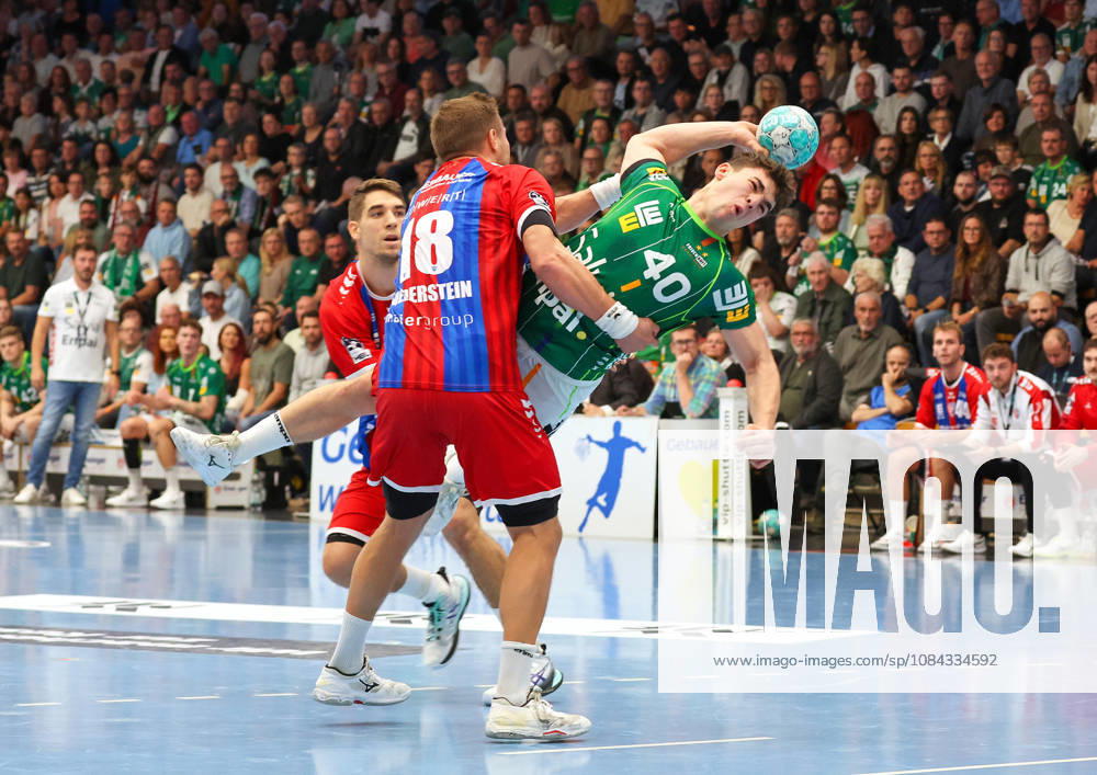 Deutschland, Göppingen, Handball Opel HBL Bundesliga, FRISCH AUF! Göppingen vs. SG BBM Bietigheim, v.l. , Nikola Vlahovic (BBM), Fabian Wiederstein (BBM), Elias Newel (FAG)