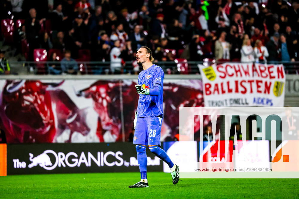 Maarten Vandevoordt (RB Leipzig, 26) Jubel, Torjubel, jubelt ueber Tor zum 4:0, GER, RB Leipzig vs. Eintracht Frankfurt, Fussball, 1. Bundesliga Herren, 5. Spieltag, Spielzeit 2026 2027, 10.10.2026 DFL regulations prohibit any use of photographs as image sequences and or quasi-video. GER, RB Leipzig vs. Eintracht Frankfurt, Fussball, 1. Bundesliga Herren, 5. Spieltag, Spielzeit 2026 2027, 10.10.2026 Leipzig
