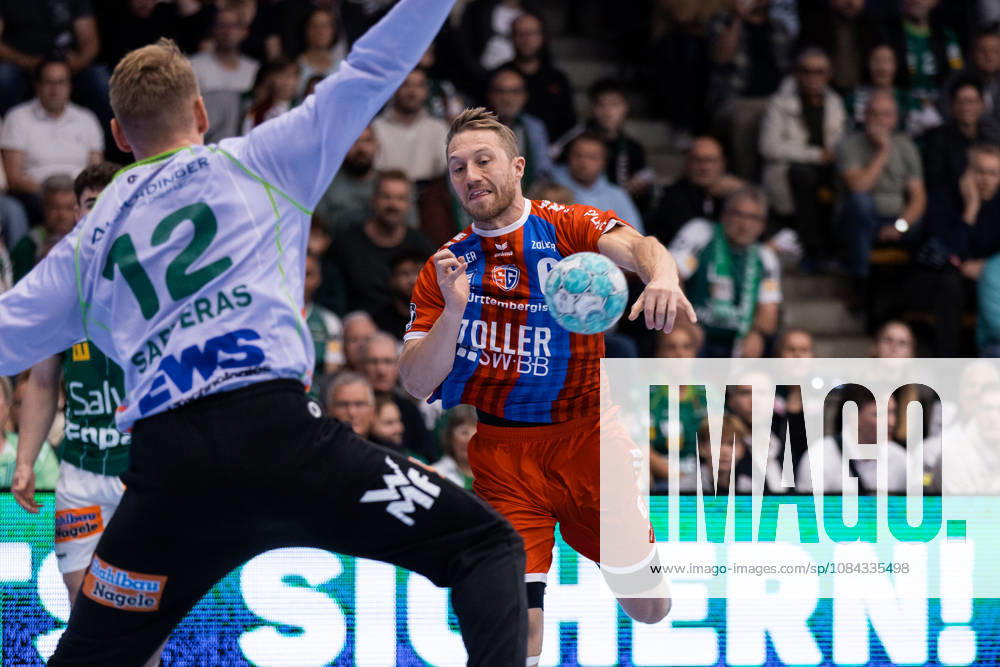 Lukas WUCHERPFENNIG (SG BBM Bietigheim, 06) scheitert an Kristian SAEVERAS (FRISCH AUF! Goeppingen, 12) GER, FRISCH AUF! Goeppingen vs. SG BBM Bietigheim, Handball, Bundesliga, OPEL HBL, 8. Spieltag, Spielzeit 2026 2027, 10.10.2026, GER, FRISCH AUF! Goeppingen vs. SG BBM Bietigheim, Handball, Bundesliga, OPEL HBL, 8. Spieltag, Spielzeit 2026 2027, 10.10.2026, Goeppingen