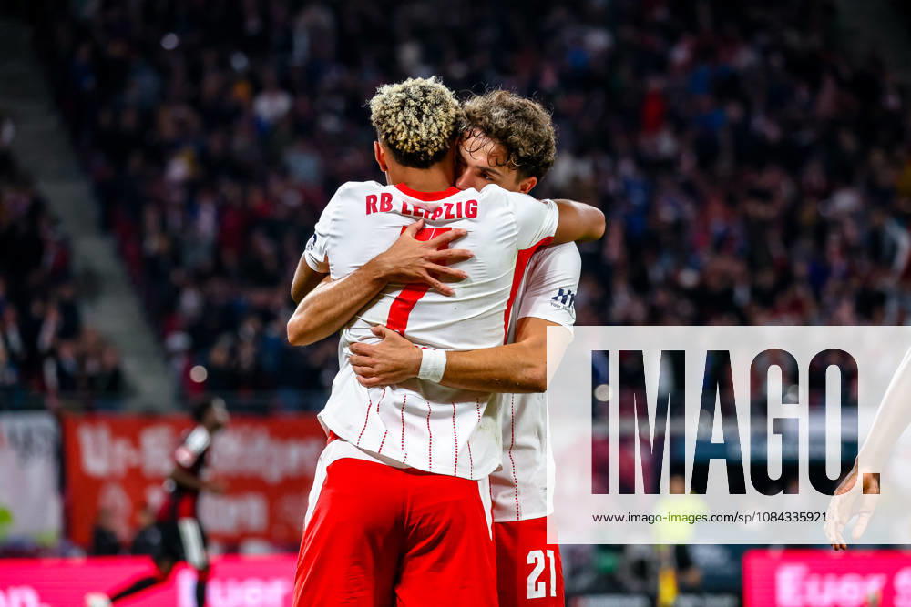 Antonio Nusa (RB Leipzig, 07) Jubel, Torjubel, jubelt ueber Tor zum 5:0, Umarmung Neil El Aynaoui (RB Leipzig, 21), GER, RB Leipzig vs. Eintracht Frankfurt, Fussball, 1. Bundesliga Herren, 5. Spieltag, Spielzeit 2026 2027, 10.10.2026 DFL regulations prohibit any use of photographs as image sequences and or quasi-video. GER, RB Leipzig vs. Eintracht Frankfurt, Fussball, 1. Bundesliga Herren, 5. Spieltag, Spielzeit 2026 2027, 10.10.2026 Leipzig