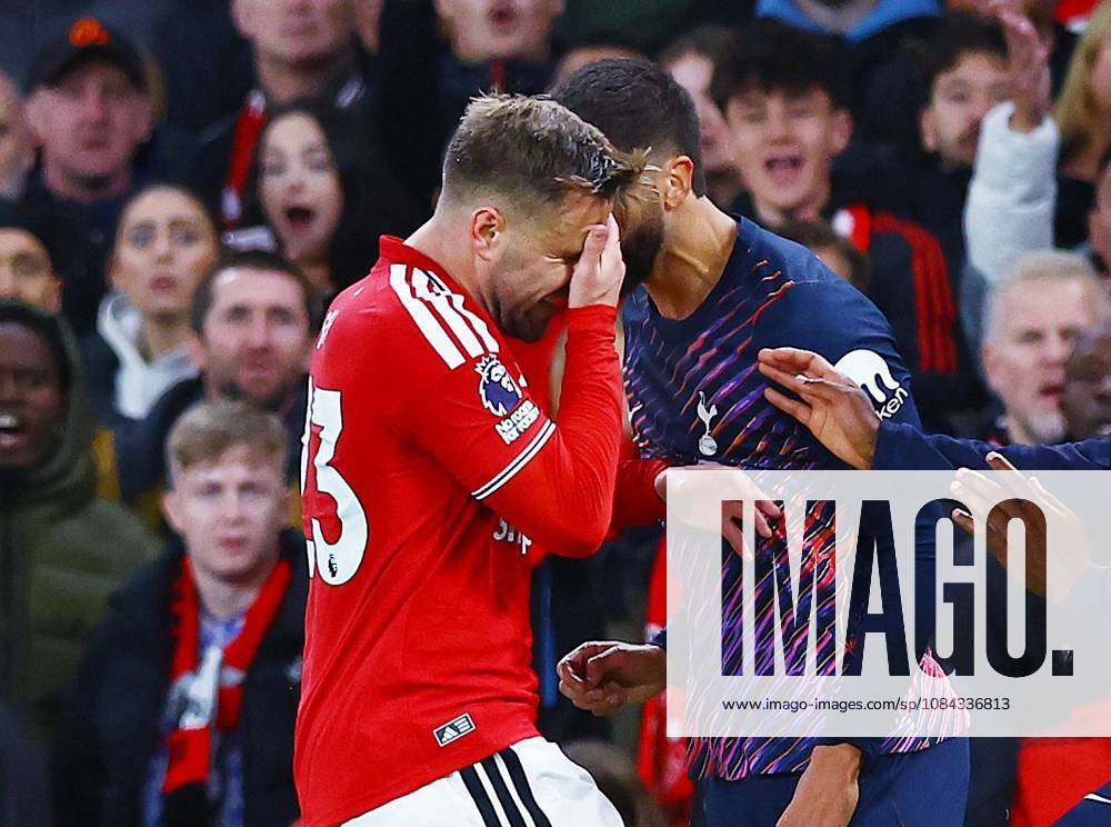 Rodrigo Bentancur of Tottenham Hotspur is sent off for a clash of heads with Luke Shaw of Manchester United, ManU Manchester United v Tottenham Hotspur, Premier League, Football, Old Trafford, Manchester, UK - 10 Oct 2026Manchester Old Trafford United Kingdom