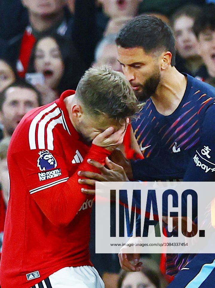 Rodrigo Bentancur of Tottenham Hotspur is sent off for a clash of heads with Luke Shaw of Manchester United, ManU Manchester United v Tottenham Hotspur, Premier League, Football, Old Trafford, Manchester, UK - 10 Oct 2026Manchester Old Trafford United Kingdom