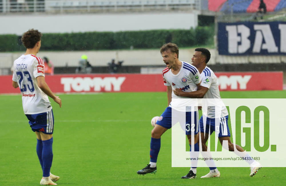 SuperSport HNL, round 09: HNK Hajduk Split v GNK Dinamo Zagreb Simun Hrgovic and Dalisson de Almeida celebrate after Scott McKenna Of GNK Dinamo Zagreb scores a own goal for 1:1 during the SuperSport HNL 2026. 2027. round 09 match between HNK Hajduk Split and GNK Dinamo Zagreb at Poljud Stadium in Split, Croatia on October 10, 2026. IvoxCagalj PIXSELL