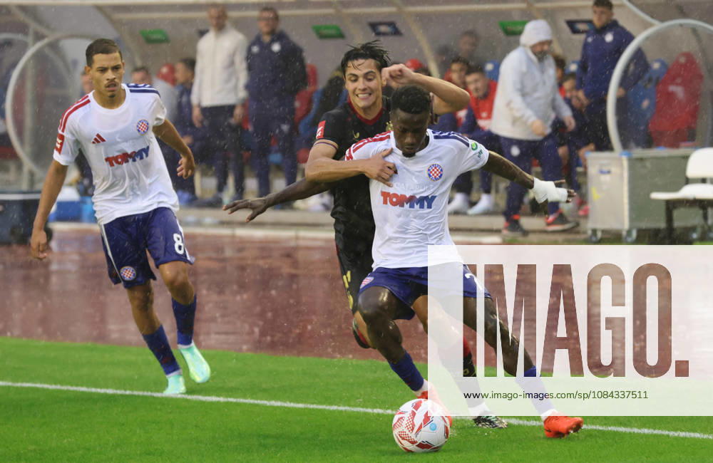 SuperSport HNL, round 09: HNK Hajduk Split v GNK Dinamo Zagreb Matteo Vinlof of GNK Dinamo Zagreb and Abdoulie Sanyang Bamba of HNK Hajduk Split during the SuperSport HNL 2026. 2027. round 09 match between HNK Hajduk Split and GNK Dinamo Zagreb at Poljud Stadium in Split, Croatia on October 10, 2026. IvoxCagalj PIXSELL