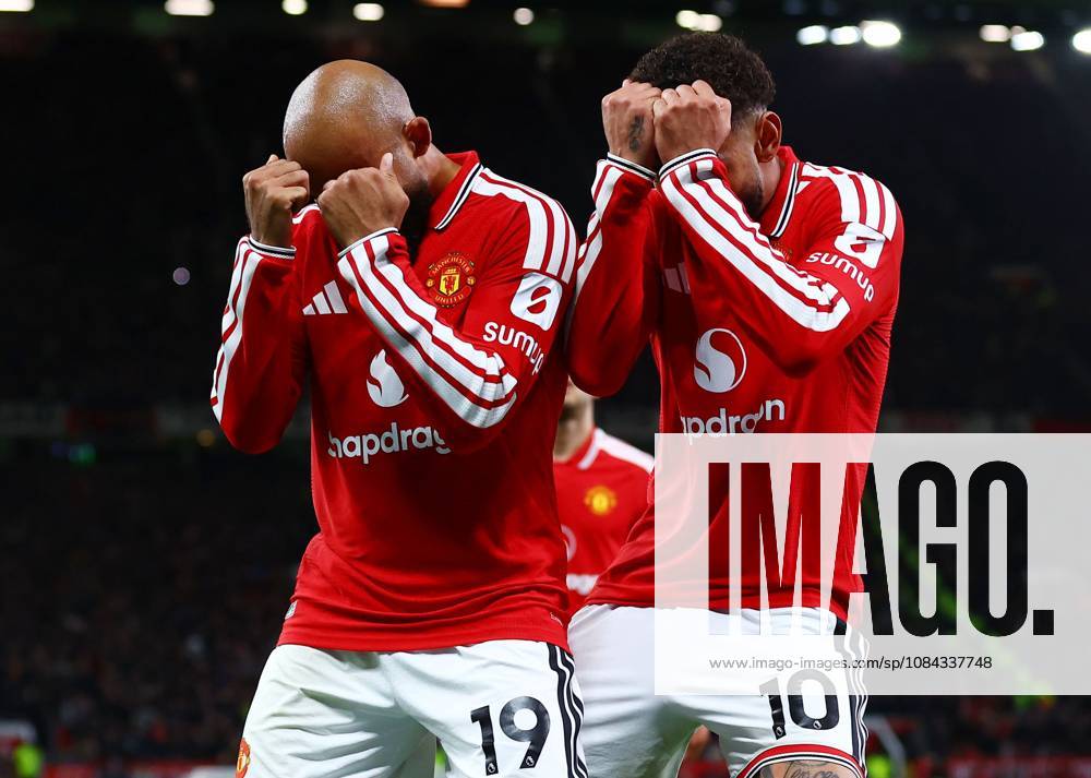 Bryan Mbeumo of Manchester United, ManU celebrates scoring the opening goal with Matheus Cunha Manchester United v Tottenham Hotspur, Premier League, Football, Old Trafford, Manchester, UK - 10 Oct 2026Manchester Old Trafford United Kingdom