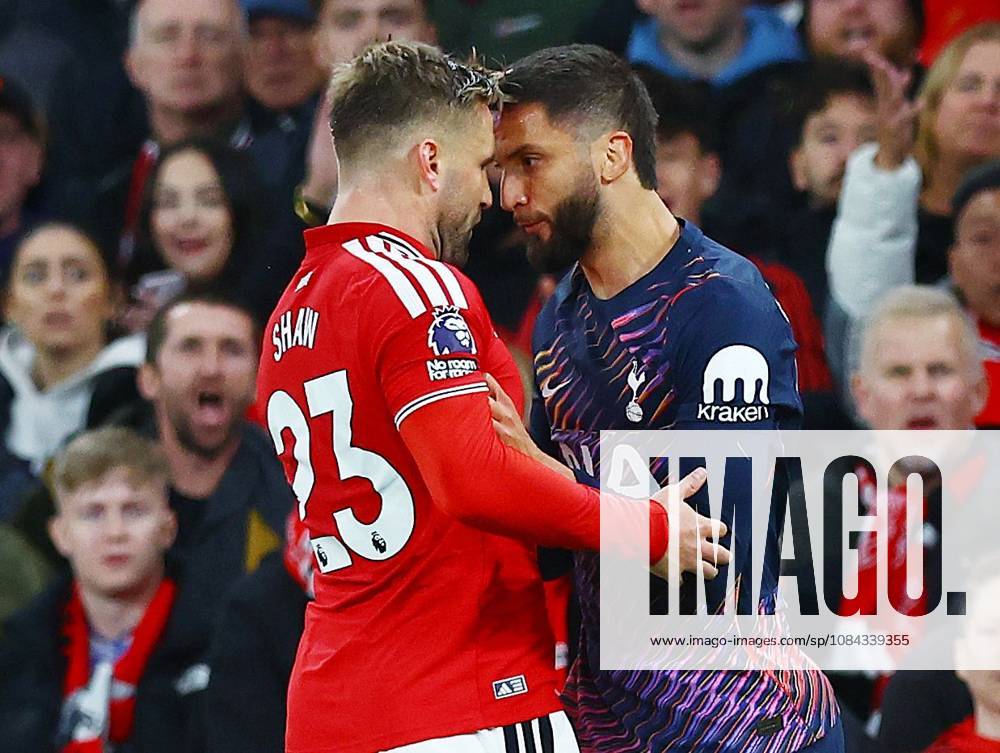 Rodrigo Bentancur of Tottenham Hotspur is sent off for a clash of heads with Luke Shaw of Manchester United, ManU Manchester United v Tottenham Hotspur, Premier League, Football, Old Trafford, Manchester, UK - 10 Oct 2026Manchester Old Trafford United Kingdom