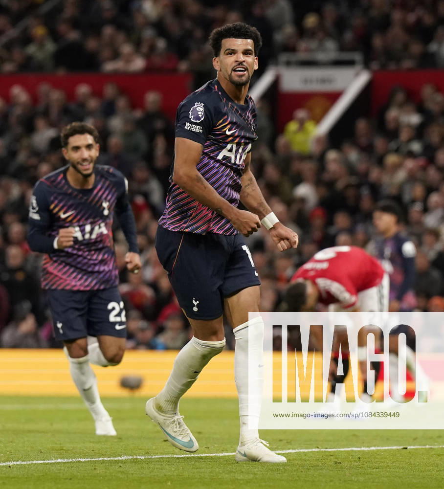 Manchester, England, 10th October 2026. Dominic Solanke of Tottenham Hotspur celebrates after scoring during the Manchester United, ManU vs Tottenham Hotspur Premier League match at Old Trafford, Manchester. Picture credit should read: Andrew Yates Sportimage . SPI_053_AY_MANUTD_SPURS SPI-5058-0050