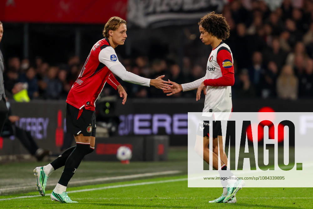 2026-10-10 Feyenoord v AZ Alkmaar - Dutch Eredivisie ROTTERDAM, NETHERLANDS - OCTOBER 10: Gjivai Zechiel of Feyenoord is substituted for Tobias van den Elshout of Feyenoord during the Dutch Eredivisie match between Feyenoord and AZ Alkmaar at Stadion Feijenoord on October 10, 2026 in Rotterdam, Netherlands. Rotterdam Stadion Feijenoord Netherlands Content not available for redistribution in The Netherlands directly or indirectly through any third parties.
