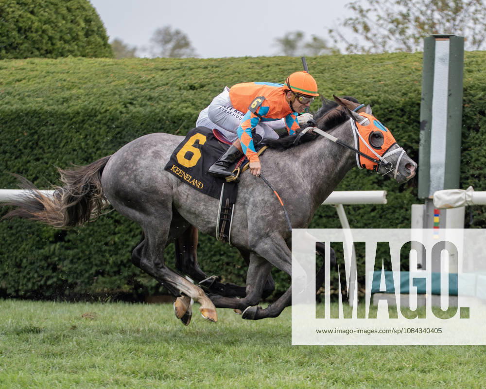 Merlin Monroan (6) ridden by Tyler Gaffalionhe wins an allowance on QEII Day on October 10, 2026. Jessica Morgan Eclipse Sportswire CSM Lexington USA - ZUMAcs17 20261010_faf_cs17_012
