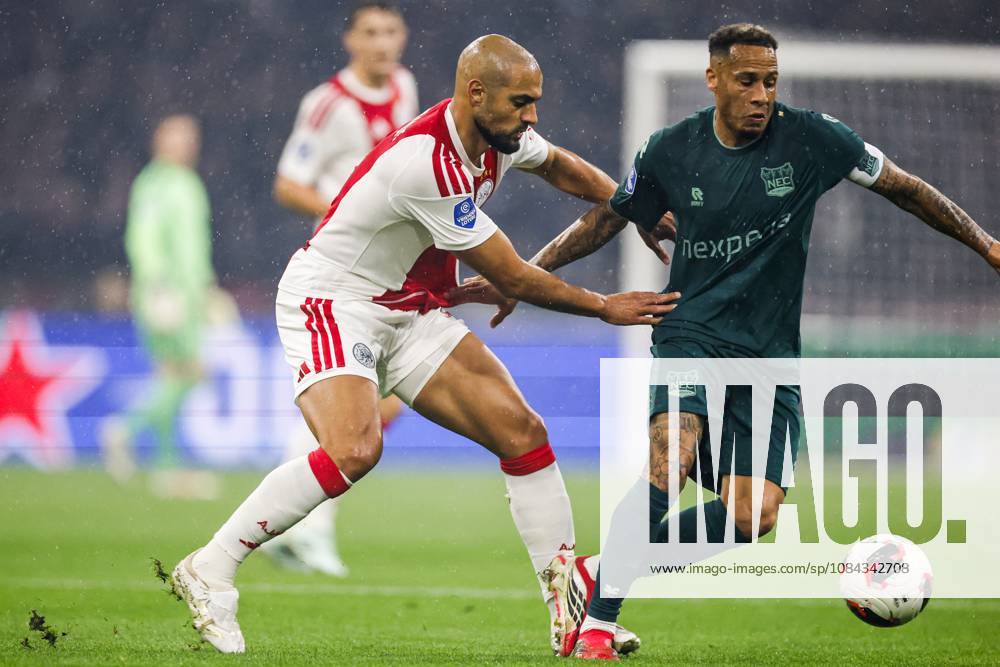 AMSTERDAM - (lr) Sofyan Amrabat of Ajax, Tjaronn Chery of NEC Nijmegen during the Dutch Eredivisie match between AFC Ajax and NEC Nijmegen at the Johan Cruijff ArenA on 10 October 2026 in Amsterdam, the Netherlands. MAURICE VAN STEEN ANP Eredivisie 2026 27 ANPxSportx IVx 572058079 originalFilename: 572058079
