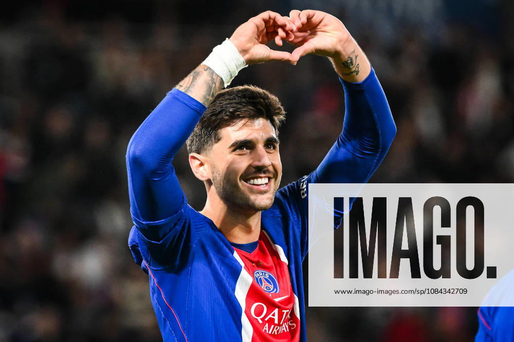 Lucas BERALDO of PSG celebrates his goal during the Ligue 1 match between Paris Saint-Germain (PSG) and Le Mans FC at Parc des Princes Stadium on October 10, 2026 in Paris, France. Paris France - ZUMAm308 20261010_zsp_m308_005