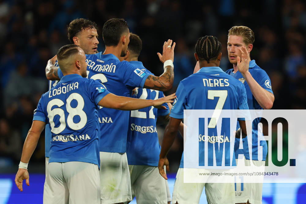 Napolis Kevin De Bruyne celebrates after scoring goal 1-0 during the Serie A soccer match between Napoli and Frosinone at the Diego Armando Maradona Stadium in Naples, southern italy - Sunday , October 10, 2026. - Soccer .