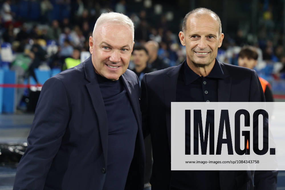 Serie a football match SSC Napoli vs Frosinone Frosinone s Italian Massimiliano Alvini and Napolis Italian coach Massimiliano Allegri during the Serie A football match between SSC Napoli vs Frosinone at the Diego Armando Maradona Stadium in Naples, southern Italy, on October 10, 2026. ABP17475