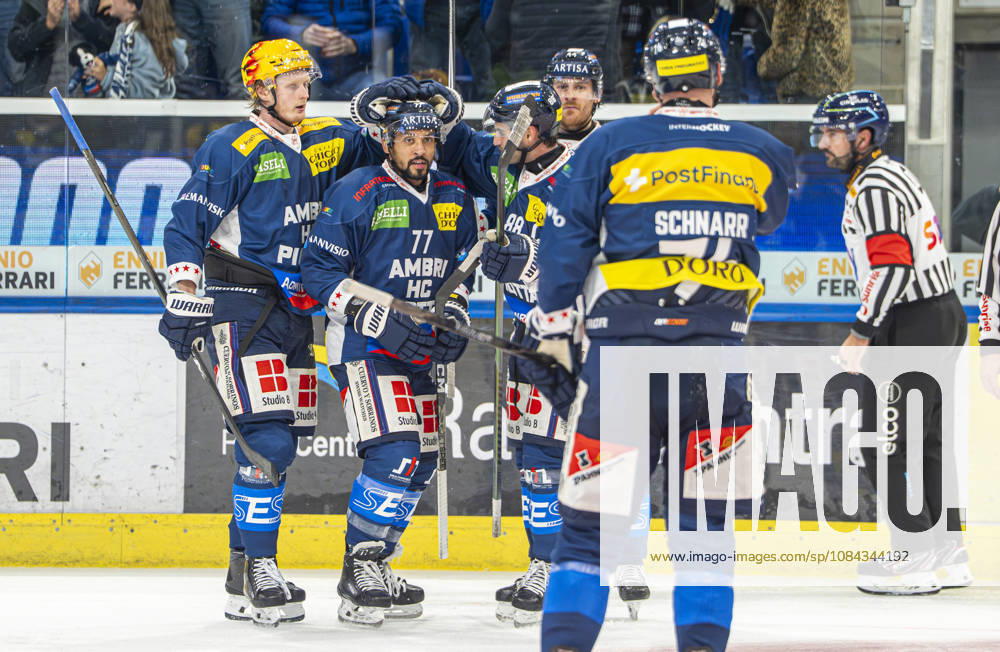 Quinto, Gottardo Arena, NL: HC Ambri-Piotta v SC Bern: 77 Michael Joly (Ambri) celebrates his goal Quinto Gottardo Arena Ticino Switzerland