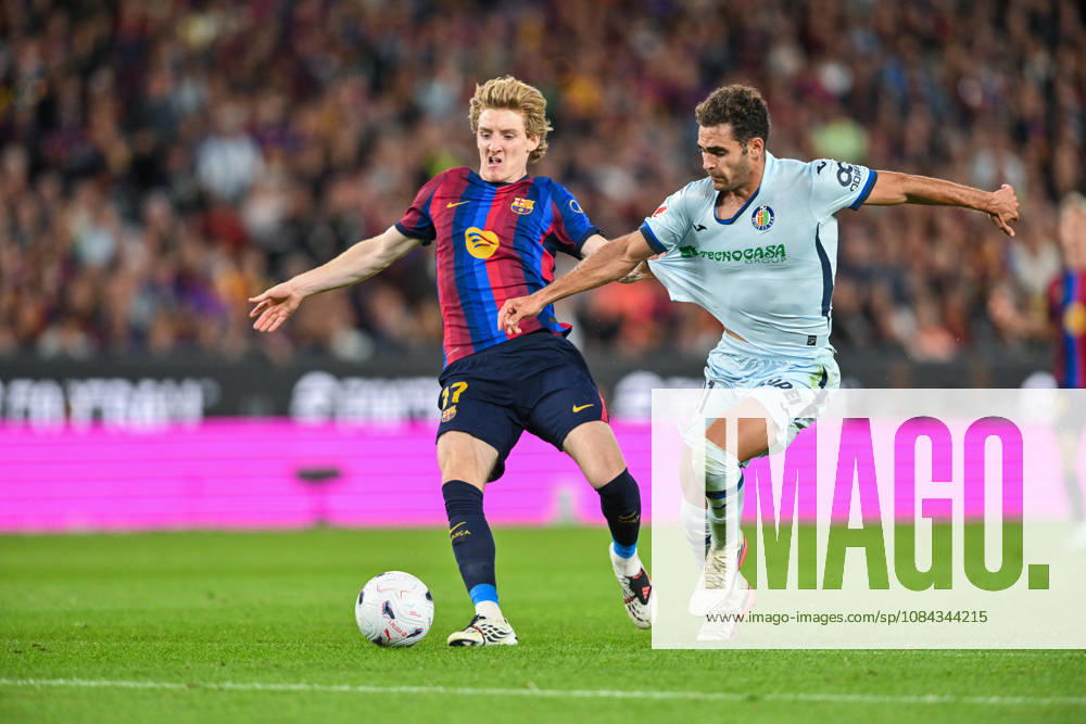 FC Barcelona, Barca v GETAFE CF SPOTIFY CAMP NOU. BARCELONA October 10,2026 FC BARCELONA vs GETAFE CF OCTOBER 10 ,2026 Anthony Gordon (17) of FC Barcelona vies with Andres Garcia (21) of Getafe CFduring the match between FC Barcelona and Getafe CF corresponding to the eighth day of La Liga EA Sports at at Spotify Camp Nou in Barcelona, Spain. Barcelona ESP