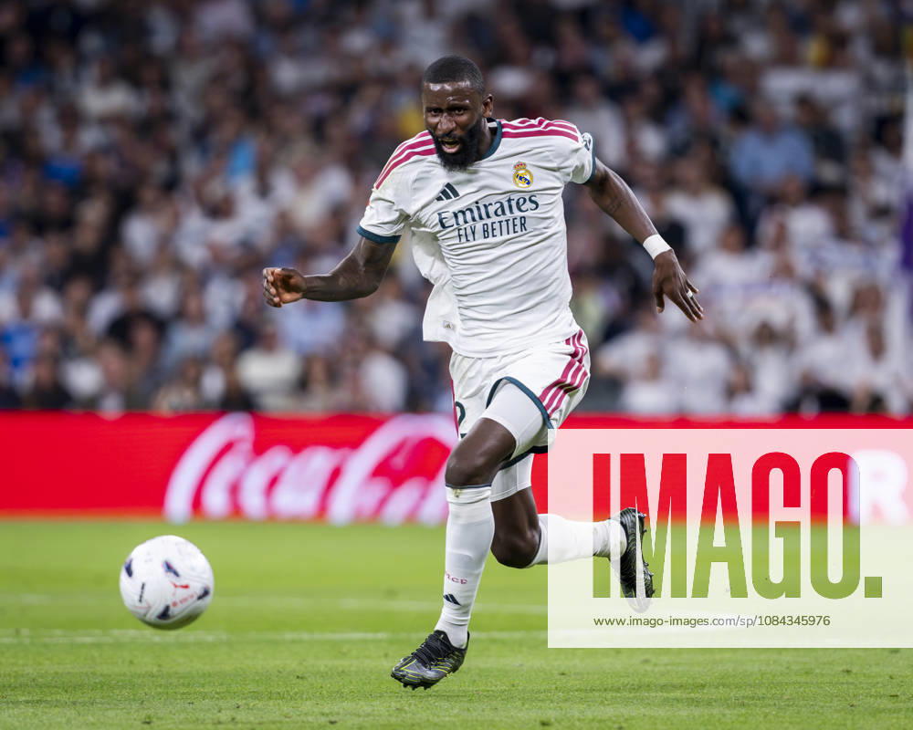 Real Madrid CF v Villarreal CF - LaLiga EA Sports 2026 27 Antonio Rudiger of Real Madrid CF is in action with the ball during the LaLiga EA Sports football match between Real Madrid CF and Villarreal CF at Estadio Bernabeu on October 10, 2026 in Madrid, Spain. Madrid Estadio Bernabeu Madrid Spain