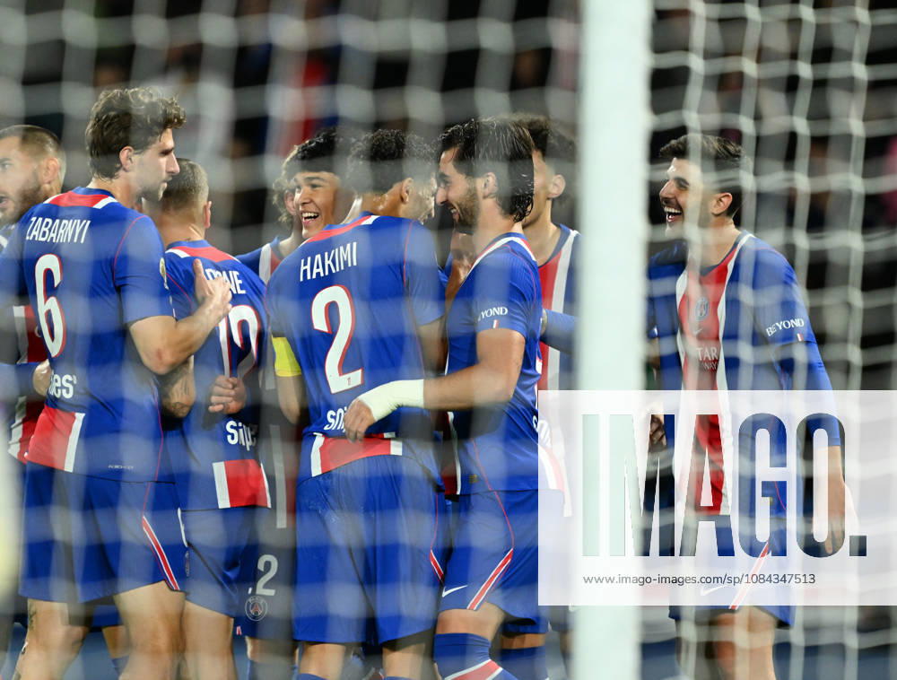 PSG v Le Mans FC - French Ligue 1 PARIS, FRANCE - OCTOBER 10: Lucas Beraldo (R) of Paris Saint - Germain celebrates with his teammates after scoring during the French Ligue 1 (L1) soccer match between Paris Saint-Germain (PSG) and Le Mans FC at Parc des Princes stadium in Paris, France on October 10, 2026. Mustafa Yalcin Anadolu Paris France. Editorial use only. Please get in touch for any other usage.
