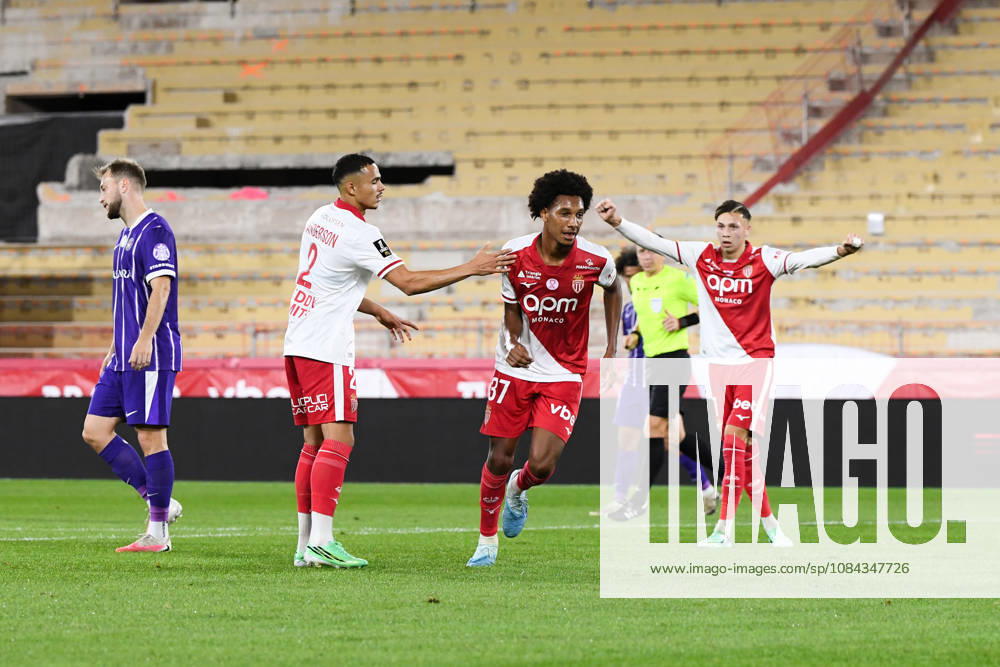 AS Monaco v Toulouse FC - Ligue 1 McDonald s 2026 2027 VANDERSON of Monaco, Mathys DETOURBET of Monaco and Edan DIOP of Monaco celebrate after scores during Ligue 1 McDonald s match between Monaco and Toulouse at Stade Louis II on October 10, 2026 in Monaco, Monaco. Monaco Monaco