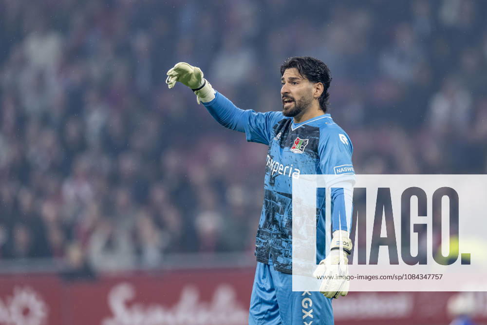 AMSTERDAM - N.E.C. Nijmegen goalkeeper Gonzalo Crettaz during the Vriendenloterij Eredivisie match between Ajax and N.E.C. at Johan Cruijff ArenA on 10 October 2026 in Amsterdam, Netherlands. (Photo by DeFodi Images) -