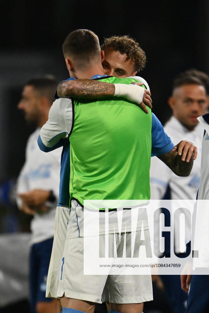 IPA89518478 - Noa Lang of S.S.C. Napoli celebrates after scoring the goal that made the score 2-0 during Matchday 6 of the Serie A Championship between S.S.C. Napoli and Frosinone Calcio at the Diego Armando Maradona Stadium on October 10, 2026, in Naples, Italy.