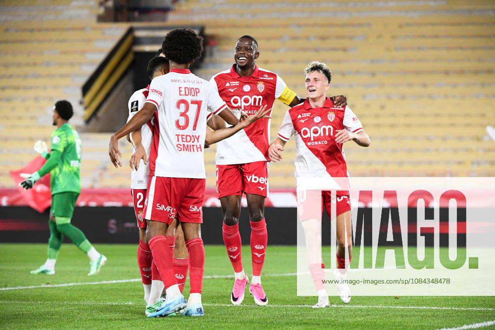 AS Monaco v Toulouse FC - Ligue 1 McDonald s 2026 2027 Denis ZAKARIA of Monaco , Aleksandr GOLOVIN of Monaco, VANDERSON of Monaco and Edan DIOP of Monaco celebrate after scores during Ligue 1 McDonald s match between Monaco and Toulouse at Stade Louis II on October 10, 2026 in Monaco, Monaco. Monaco Monaco