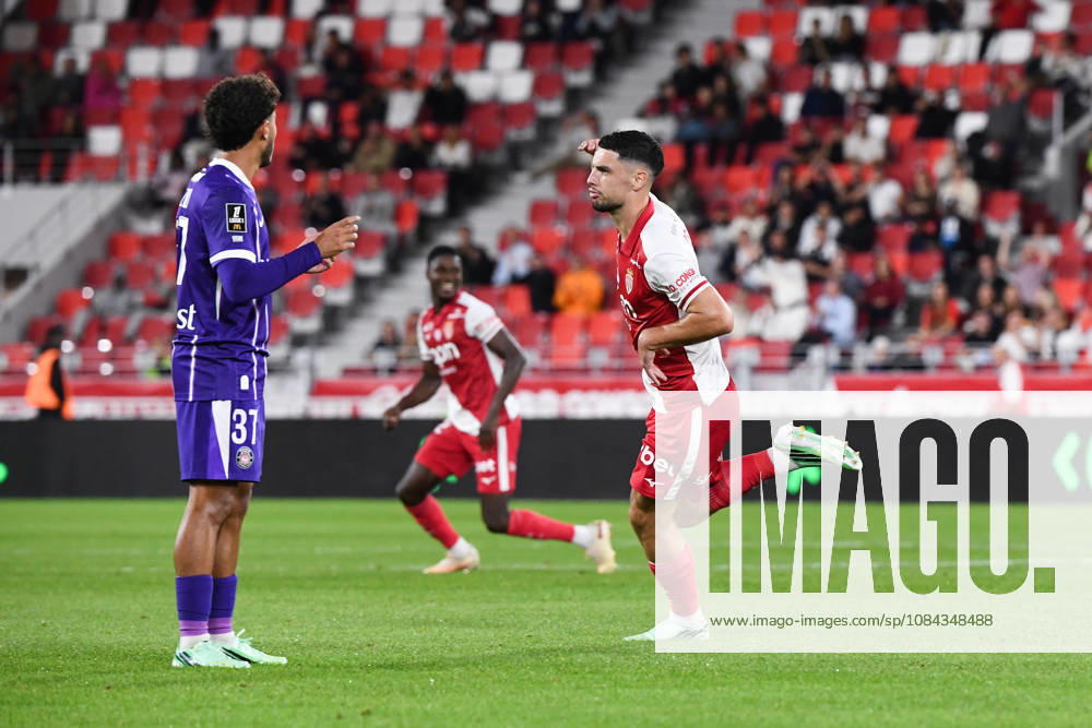 AS Monaco v Toulouse FC - Ligue 1 McDonald s 2026 2027 Ilyas AZIZI of Toulouse looks dejected and Matthis ABLINE of Monaco celebrate after scores during Ligue 1 McDonald s match between Monaco and Toulouse at Stade Louis II on October 10, 2026 in Monaco, Monaco. Monaco Monaco