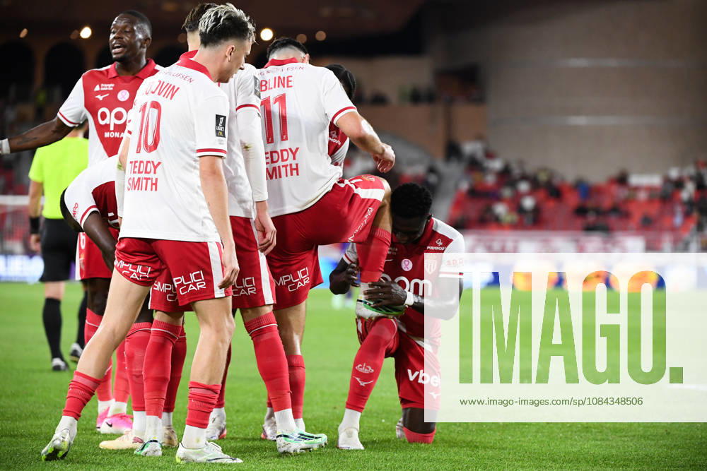 AS Monaco v Toulouse FC - Ligue 1 McDonald s 2026 2027 Denis ZAKARIA of Monaco , Aleksandr GOLOVIN of Monaco, Matthis ABLINE of Monaco celebrate after scores during Ligue 1 McDonald s match between Monaco and Toulouse at Stade Louis II on October 10, 2026 in Monaco, Monaco. Monaco Monaco