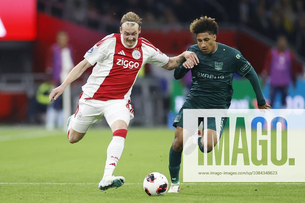 , JohanCruyff Arena , season 2026 2027 , Dutch Eredivisie football , Match between Ajax and NEC Nijmegen , picture shows Ajax player Julian Brandt and NEC Nijmegen player Noe Lebreton Ajax - NEC x208128491x
