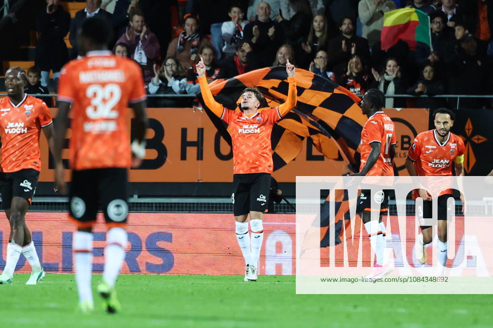 FC Lorient v Paris FC - Ligue 1 McDonald s 2026 2027 Gabin BERNARDEAU of FC Lorient celebrate after scores during Ligue 1 McDonald s match between Lorient and Paris at Stade Yves Allainmat on October 10, 2026 in Lorient, France. Lorient France