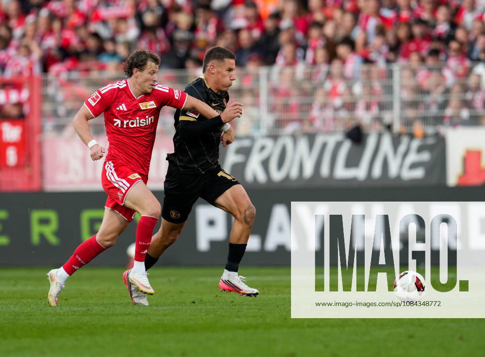 Tim Skarke (1. FC Union Berlin, 21) im Zweikampf mit Lukas Finn Pinckert (SV Elversberg, 19) GER, 1.FC Union Berlin vs SV Elversberg, 1. Bundesliga, 5. Spieltag, Saison 2026-27, Stadion An der Alten Foersterei, Berlin, 10.10.2026 DFL REGULATIONS PROHIBIT ANY USE OF PHOTOGRAPHS AS IMAGE SEQUENCES AND OR QUASI-VIDEO 1.FC Union Berlin vs SV Elversberg, 1. Bundesliga, 5. Spieltag, Saison 2026-27, 10.10.2026 Berlin