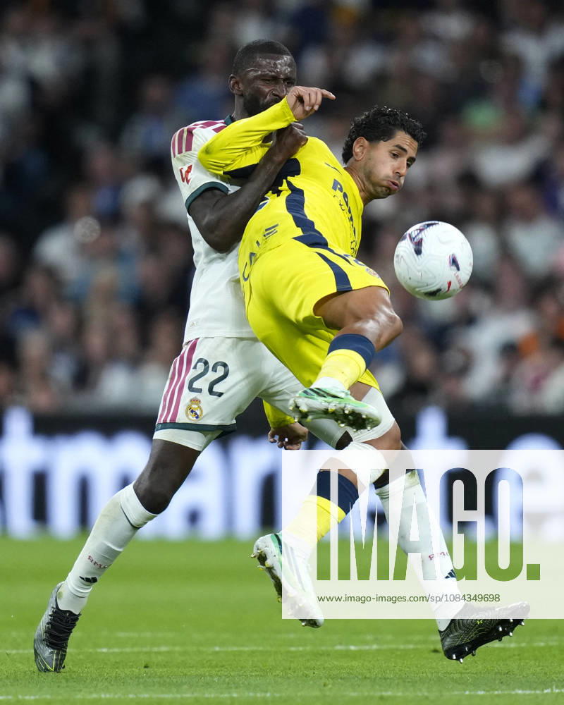 ESP: Real Madrid - Villarreal CF. La Liga EA Sports. Matchday 8. Antonio Rudiger of Real Madrid CF and Ayoze Perez of Villarreal CF during the La Liga EA Sports match between Real Madrid and Villarreal CF played at Santiago Bernabeu Stadium on 10 Oct 2026 in Madrid, Spain. kpng