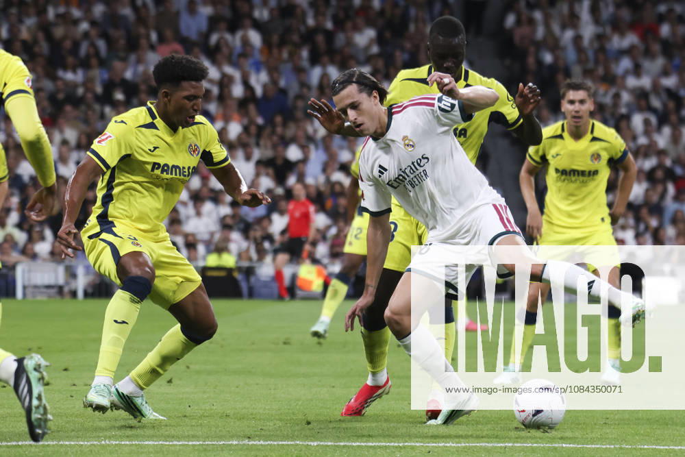 Real Madrid v Villarreal - La Liga EA Sports 2026 27 October 10, 2026, Estadio Santiago Bernabeu, Madrid, Spain: Alvaro Carreras of Real Madrid is defended by Alex Freeman and Pape Alassane Gueye of Villarreal during La Liga EA Sports match between Real Madrid and Villarreal at Estadio Santiago Bernabeu on October 10, 2026 in Madrid, Spain. Madrid Estadio Santiago Bernabeu Madrid Spain