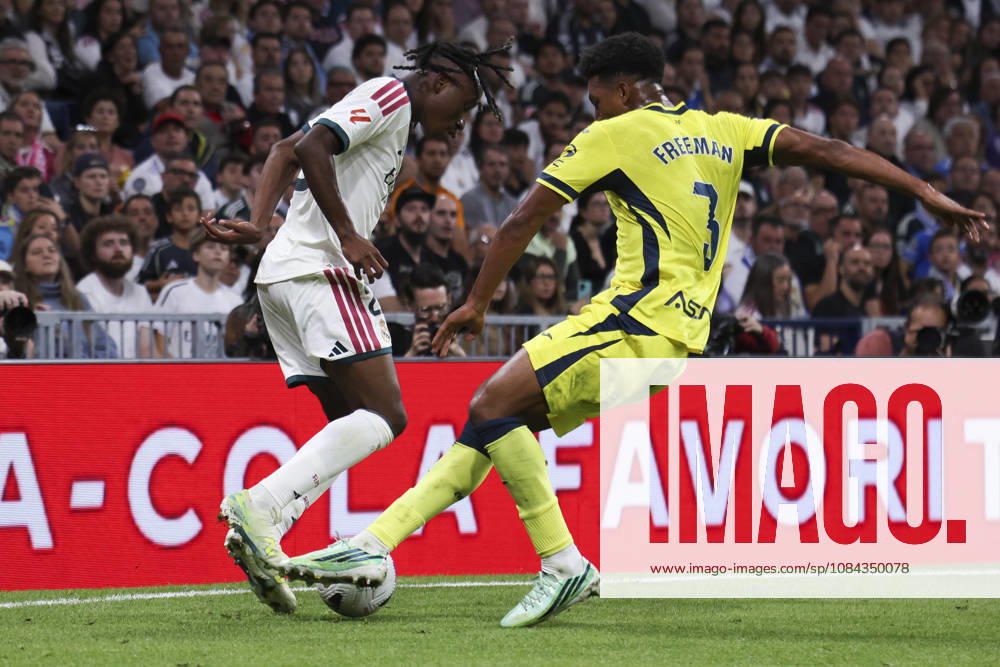 Real Madrid v Villarreal - La Liga EA Sports 2026 27 October 10, 2026, Estadio Santiago Bernabeu, Madrid, Spain: Yan Diomande of Real Madrid fights for the ball against Alex Freeman during La Liga EA Sports match between Real Madrid and Villarreal at Estadio Santiago Bernabeu on October 10, 2026 in Madrid, Spain. Madrid Estadio Santiago Bernabeu Madrid Spain