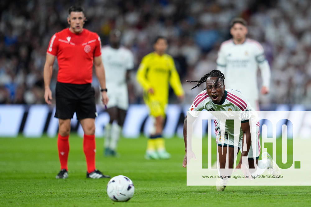 Yan Diomande of Real Madrid reacts after a foul during the Spanish League, LaLiga EA Sports, football match between Real Madrid and Villarreal CF at Bernabeu stadium on October 10, 2026, in Madrid, Spain. Madrid Spain - ZUMAa181 20261010_zaa_a181_192