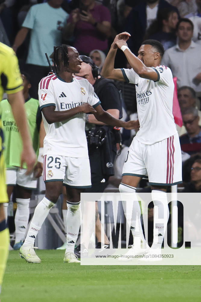 Real Madrid v Villarreal - La Liga EA Sports 2026 27 October 10, 2026, Estadio Santiago Bernabeu, Madrid, Spain: Yan Diomande of Real Madrid celebrates his goal with Kylian Mbappe during La Liga EA Sports match between Real Madrid and Villarreal at Estadio Santiago Bernabeu on October 10, 2026 in Madrid, Spain. Madrid Estadio Santiago Bernabeu Madrid Spain