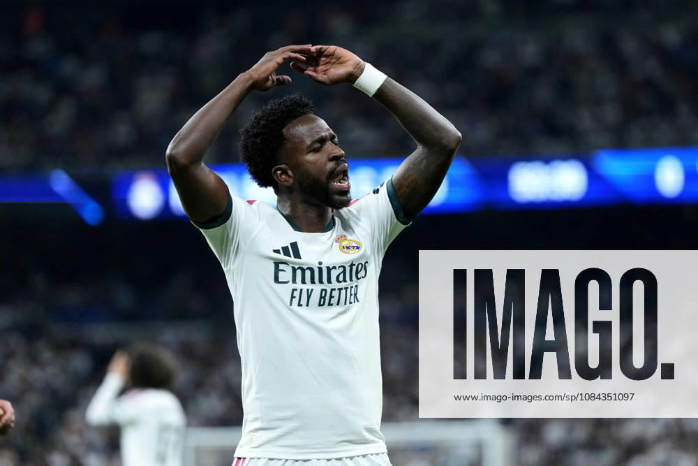 ESP: Real Madrid - Villarreal CF. La Liga EA Sports. Matchday 8. Vinicius Junior of Real Madrid CF reacts after scoring a goal that was subsequently disallowed during the La Liga EA Sports match between Real Madrid and Villarreal CF played at Santiago Bernabeu Stadium on 10 Oct 2026 in Madrid, Spain. kpng