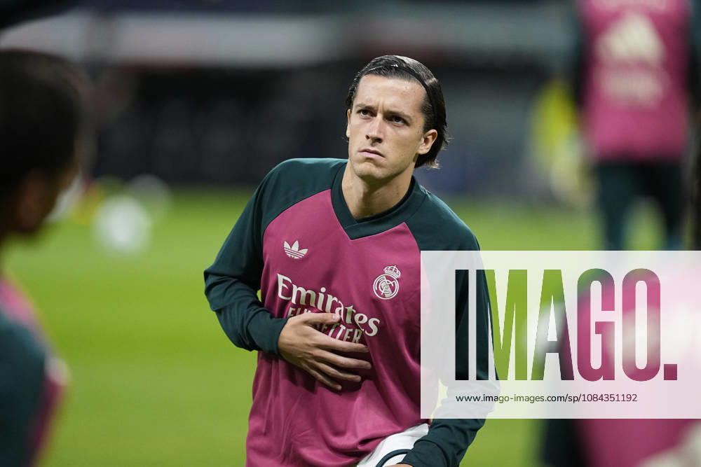 Alvaro Carreras of Real Madrid CF warms up during the Spanish League, LaLiga EA Sports, football match between Real Madrid and Villarreal CF at Bernabeu stadium on October 10, 2026, in Madrid, Spain. Real Madrid V Villarreal CF - LaLiga EA Sports - ZUMAa181 20261010_zaa_a181_220